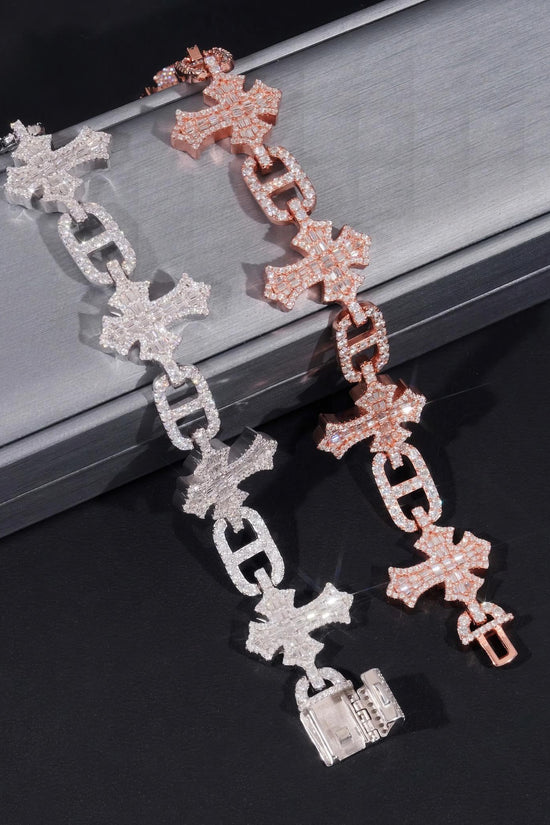 Fashion Hip Hop Style New Design 925 Sterling Silver Iced Out Cross Infinity Moissanite Men Bracelet
