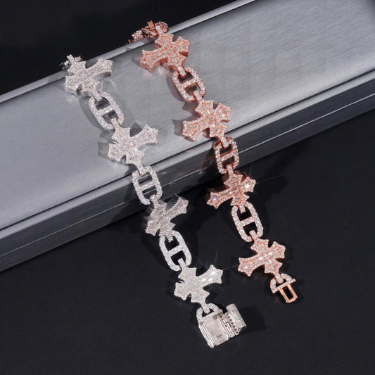 Fashion Hip Hop Style New Design 925 Sterling Silver Iced Out Cross Infinity Moissanite Men Bracelet