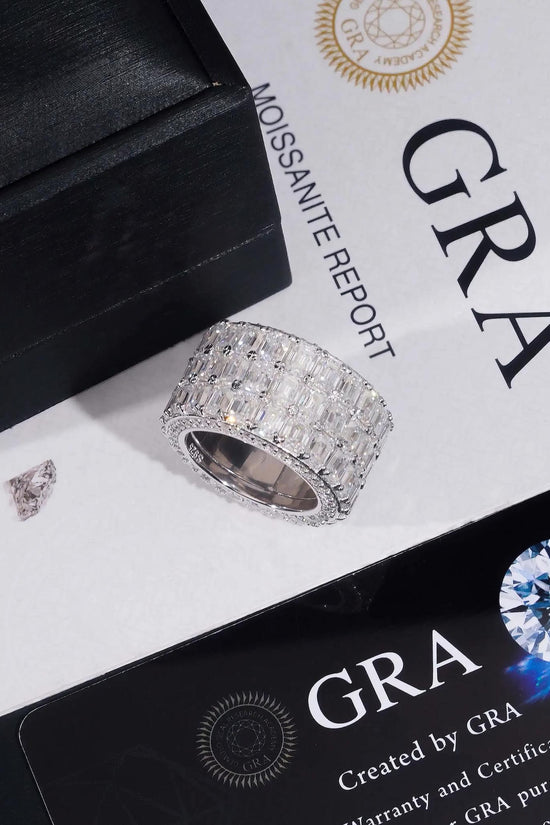 Luxury Men Ring Gold Plated Fine Jewelry Fast Shipping GRA Moissanite Emerald Cut Fully Band 925 Silver Iced Out Hip Hop Rings