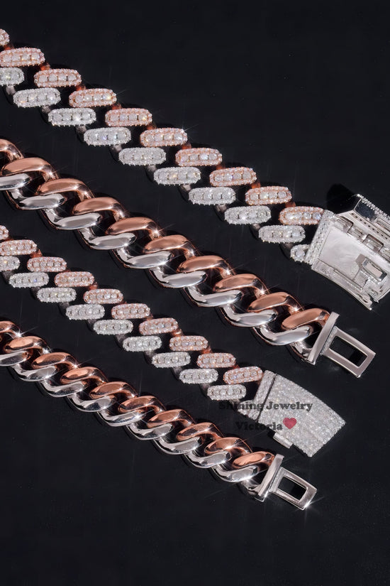 Hot Sell Men Necklace Sterling Silver 10MM 13MM Three Rows Rose Gold Cuban Link Chain Iced Out VVS Moissanite Diamond Necklace