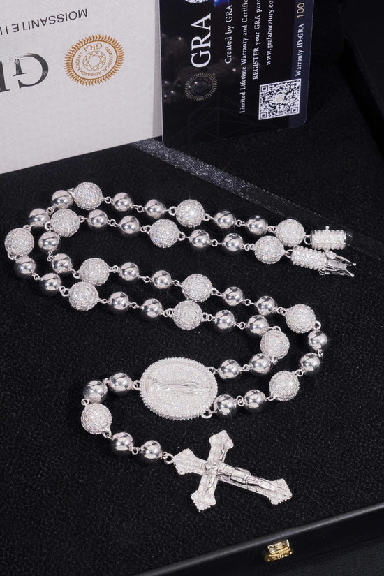 Pass Diamond Tester Hip Hop Iced Out Allah Moissanite Ball Chain 10mm Beads Necklace with Cross Pendant