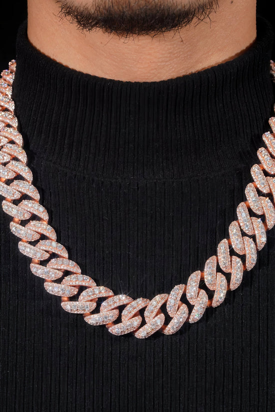 Mens 20MM Heavy Necklace Rock Jewelry Rose Gold Three Rows 925 Sterling Silver VVS Moissanite Diamond Miami Cuban Link Chain