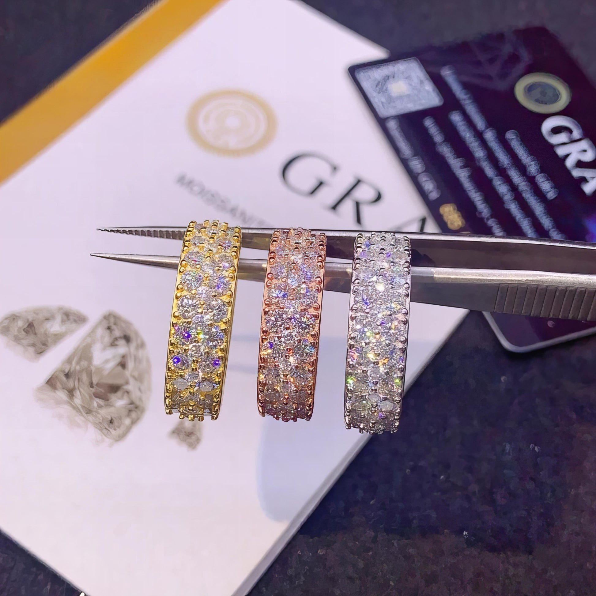 Wholesale Price Silver 925 Jewelry Ring Iced Out Two Rows VVS Moissanite Ring Men Hip Hop Rings GRA Certificated