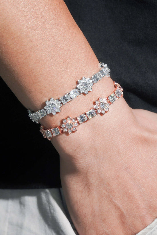 Fashion Jewelry Silver Emerald Cut Lab Diamond Tennis Bracelet VVS Moissanite Hip Hop Jewelry Iced Out Flower Tennis Bracelet