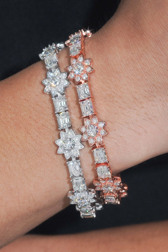Fashion Jewelry Silver Emerald Cut Lab Diamond Tennis Bracelet VVS Moissanite Hip Hop Jewelry Iced Out Flower Tennis Bracelet