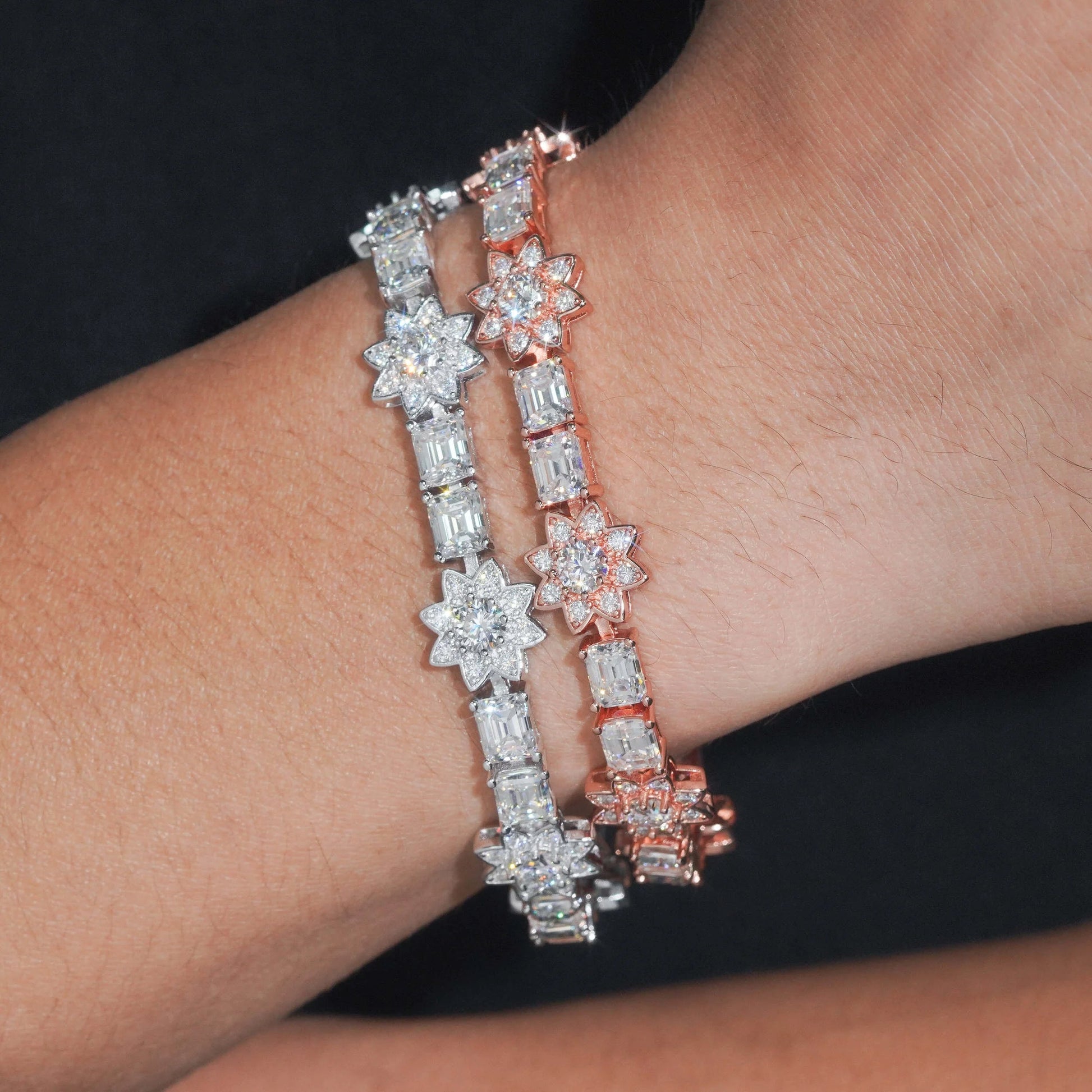 Fashion Jewelry Silver Emerald Cut Lab Diamond Tennis Bracelet VVS Moissanite Hip Hop Jewelry Iced Out Flower Tennis Bracelet